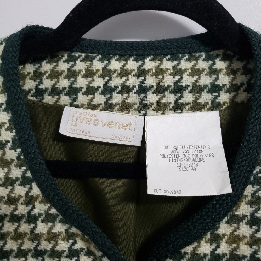 VINTAGE YVES VINET Green Houndstooth Wool Gold Lion Buttons Blazer - Picture 8 of 13